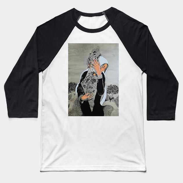 Palestinian Woman Protecting the Land of Palestine Painting Baseball T-Shirt by QualiTshirt